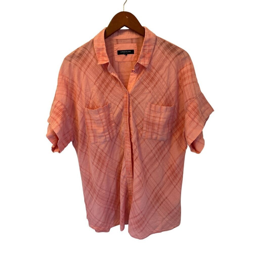 LAFAYETTE 148 NEW YORK Linen Blend Shirt Blouse in Coral/Pink - Picture 1 of 8